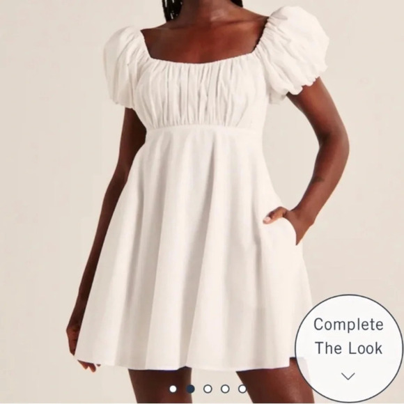 Abercrombie & Fitch size medium petite white puff sleeve babydoll mini dress - Picture 1 of 9